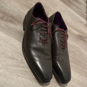 Paul Drish (Size 9.5) Dark Brown Leather Oxfords (Purple Insoles; Maroon Laces)